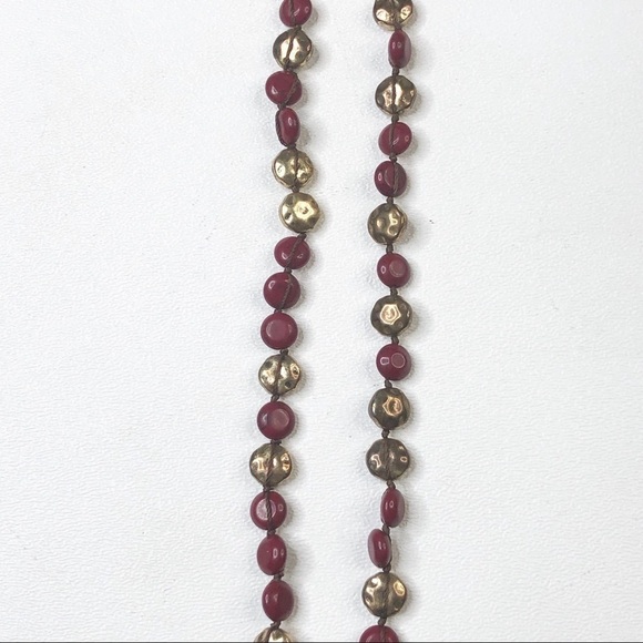 Lucky Brand Red And Gold Beads Boho Style Necklace - Picture 4 of 7